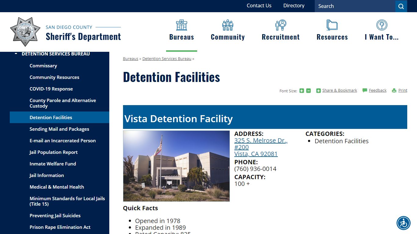 Detention Facilities | San Diego County Sheriff