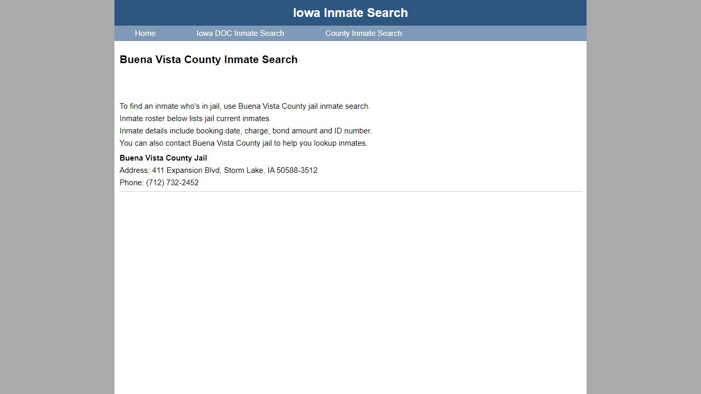 Buena Vista County Inmate Search